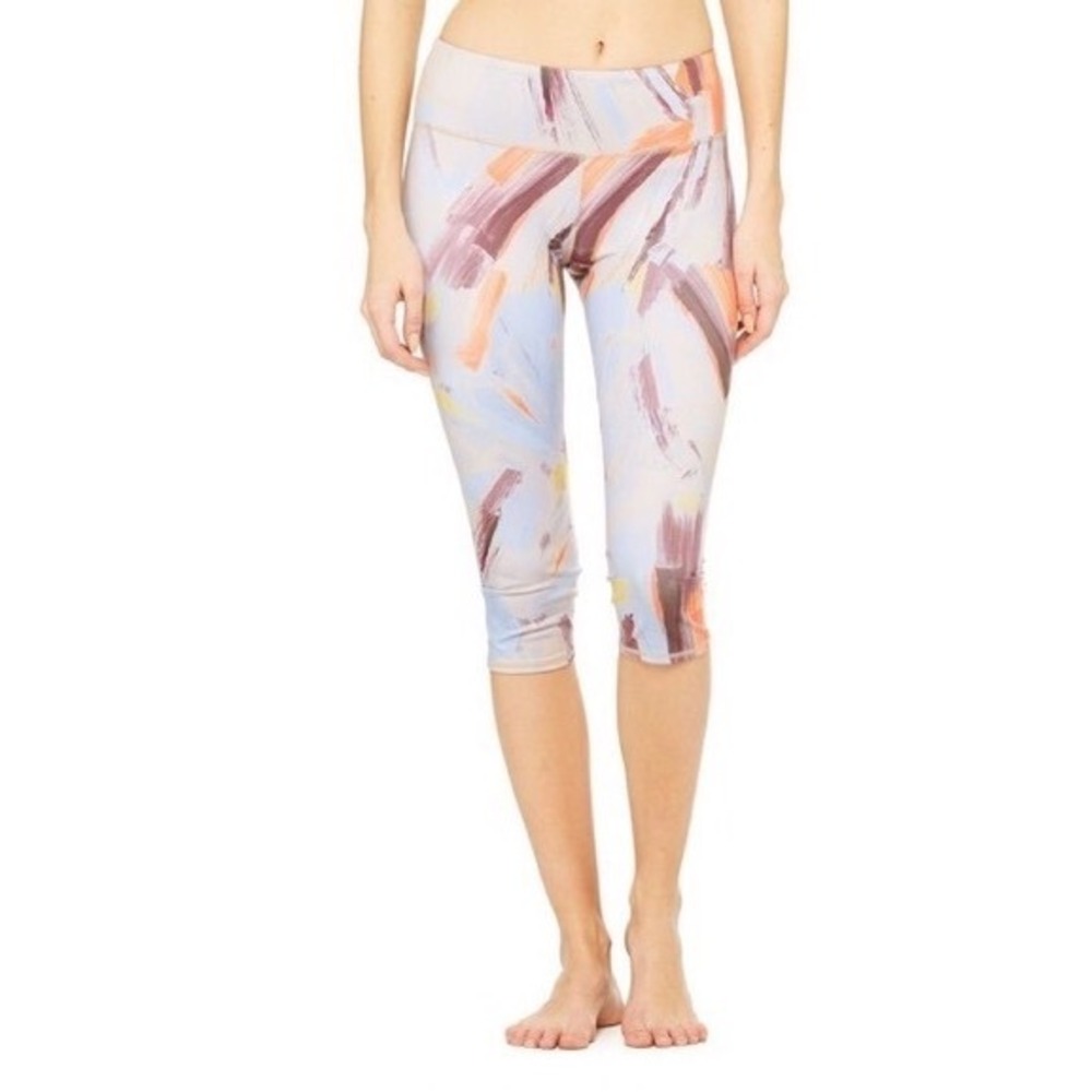 Alo Yoga Crop Leggings Brush Strokes Abstract Print Activewear Athletic Pants